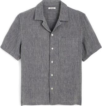 Madewell Linen Camp Shirt in Dark Chambray at Nordstrom, Size Xx-Large