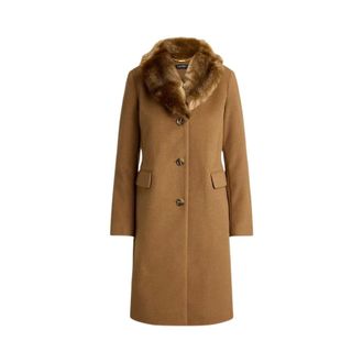 Ralph Lauren FF Trim Reefer Gevoerde Jas - Dames - Mantels - Bruin - Maat: 2XS Zijde