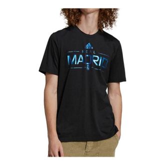 adidas real Madrid Alphabet Printing Casual Short Sleeve Black HG1242