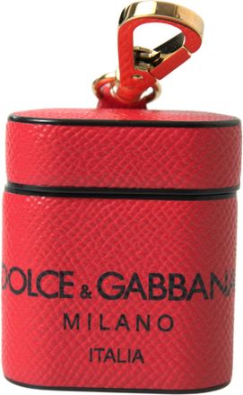 Dolce & Gabbana Womens Red Black Calf Leather Logo Print Strap Airpods Case And Accessory