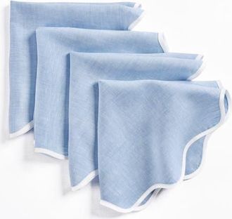 Solino Home Linen Dinner Napkins Set of 4, 20 Inch Round for Dining Table, Holiday and Everyday Table Decor - Giselle Scallop Edge in White And