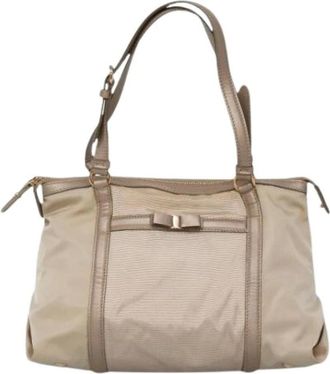 Ferragamo Pre-owned Handbags, female, Beige, Size: ONE SIZE Pre-owned Nylon Handbag
