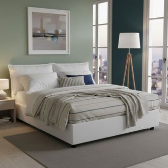 Dmora Dmora - Cama Matrimonial Dcarrar, Cama Contenedor Con Revestimiento De Tela, 100% Made In Italy, Apertura Frontal, Con Colch&oacute;n 160x190 Cm Incluido, Bl