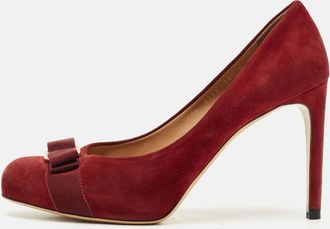 Ferragamo Dark Red Suede Pimpa Vara Bow Platform Pumps