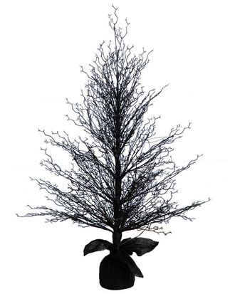 Nearly Natural 4Ft Pre-Lit Halloween Black Twig Artificial Fall Tree In Burlap Planter With 63 Warm White Led Lights
