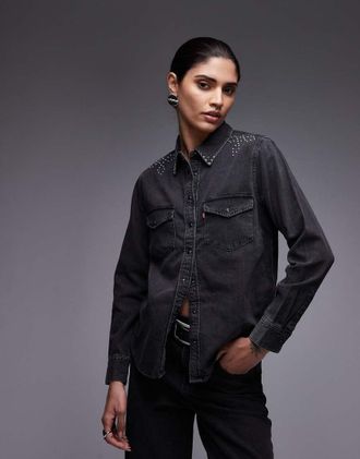 Levi's Iconic - Camicia di jeans stile western nero slavato con borchie