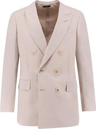 Tom Ford Peak-Lapel Double-Breasted Blazer - Heren - Business blazers - Beige - M - Wol - Kostuums