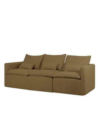 Deco Wood Sof&aacute; modular recto de algod&oacute;n y lino desenfundable verde 280x97cm