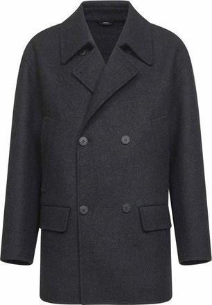 Fendi Grijze Wol Dubbel-Breasted Jas - Heren - Mantel - Grijs - L - Wol - Jassen