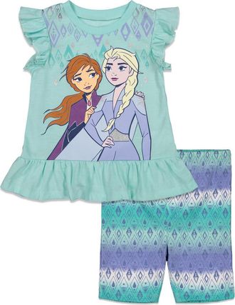 Disney Frozen T-Shirt & Bike Shorts Set in Blue at Nordstrom, Size 18-24M