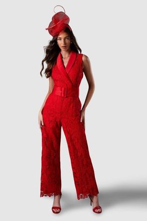Coast Lisa Lace Belted Jumpsuit in Red at Nordstrom, Size 6