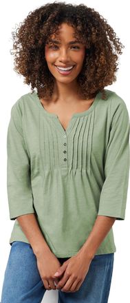 M&Co Womens Sage Green 3/4 Sleeve Cotton Henley Top - Womens