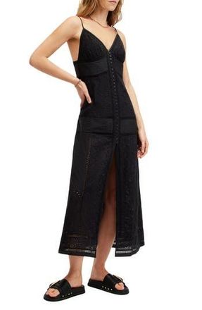 AllSaints Dahlia Embroidered Eyelet Maxi Dress in Black at Nordstrom Rack, Size 2 Us / 6 Uk