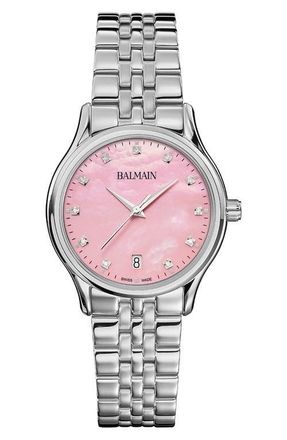 Balmain Beleganza Diamond & Mother-of-Pearl Bracelet Watch, 32mm in Pink Mop Stainless Steel at Nordstrom