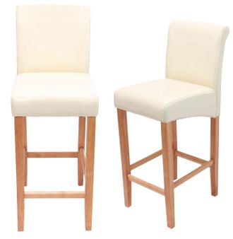 Hhg Hhg - Nunca Usado] Juego De 2 Taburetes De Bar 717, Taburete De Bar Taburete De Barra, Madera, Crema, Patas Claras, Cuero
