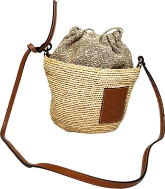 Loewe Pre-owned Womens Pochette Bucket Bag in Tan Raffia - Mocha Micro Fibre - One Size