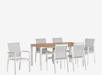 Sklum Set Tavolo Rettangolare Katiana in Alluminio e Legno Teak (160x90 cm) e 6 Sedie da Giardino in Alluminio Elvira Sklum