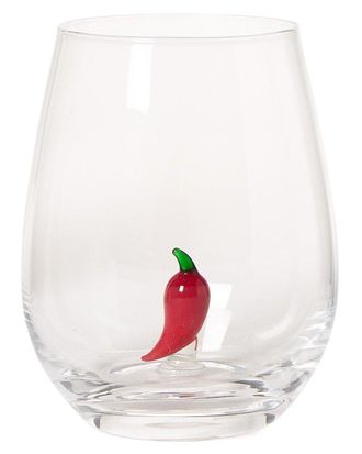 Two's Company Red Chili Pepper Stemless Wine Glass