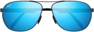 Maui Jim Castles 61mm PolarizedPlus2 Aviator Sunglasses in Dark Ruthenium/Blue Hawaii at Nordstrom