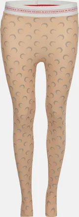 Marine Serre Beige Crescent Moon Print Technical Jersey Stirrup Leggings