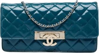 Chanel Pre-owned Vintage Quilted Patent Leather Crossbody Bag - Dames - Vintage Schoudertas - Blauw - ONE Size - Leer - Vintage