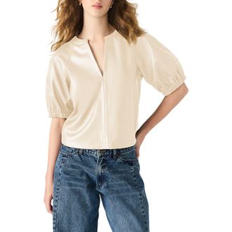 Steve Madden Roxanne Short Sleeve Faux Leather Top in Bone at Nordstrom Rack, Size X-Small