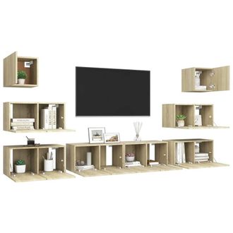 Berkfield Home Modern 8 Piece TV Cabinet Set Sonoma Oak Engineered Wood in Light Tan