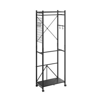 SoBuy Sobuy Perchero De Pie Negro Con Ruedas Ropero Con Ruedas Y Ganchos Met&aacute;licos Organizador De Entrada Con Estante Inferior 60&times;32&times;175 Cm Capacidad De Car