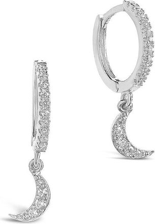 Sterling Forever Sterling Silver CZ Crescent Micro Hoops[Silver]