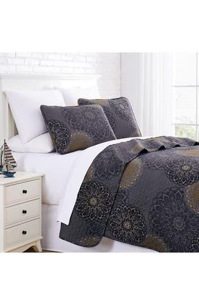Southshore Fine Linens Midnight Floral Oversized Quilt Cover Set - Blue - King/California King in Midnight Floral Black at Nordstrom Rack, Size