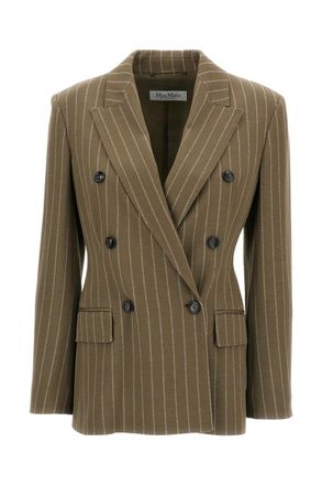 Max Mara Beige Stripes Peaked Lapel Blazer