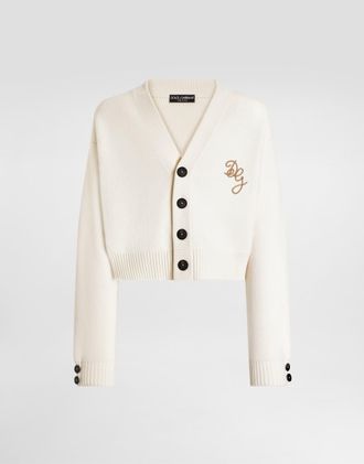 Dolce & Gabbana Virgin Wool Cardigan With Logo - Man Sweaters And Cardigans White Xs