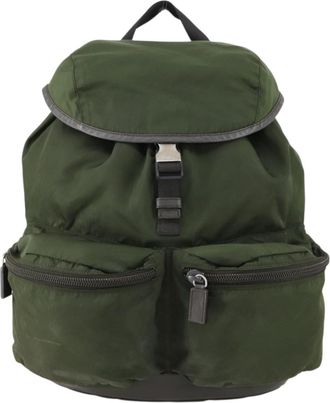 Prada Double Front Pocket Backpack Tessuto Khaki Nylon Backpack Bag (Pre-Owned)