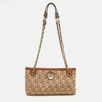 DKNY Dkny Beige/brown Signature Canvas And Leather Chain Shoulder Bag