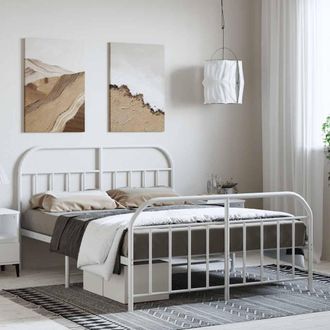 vidaXL Estructura Cama Sin Colch&oacute;n Con Estribo Metal Blanco 135x190 Cm Vidaxl