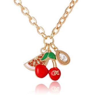 Juicy Couture Cherry & Watermelon Charm Necklace, 18 + 2 in Gold Tone, Red at Nordstrom