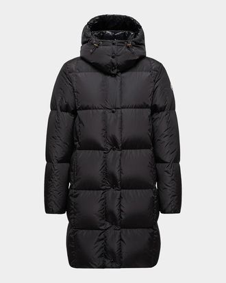 Moncler Litte Square-Quilted Hooded Long Down Jacket