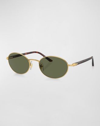 Persol Men & apos;s Polarized Metal Oval Sunglasses