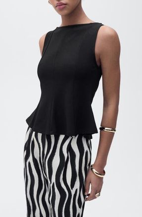 Mango Seam Detail Sleeveless Peplum Top in Black at Nordstrom, Size Small