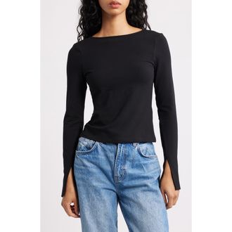 Madewell Long Sleeve Scoop Back T-Shirt in Jet Black at Nordstrom Rack, Size Xx-Small
