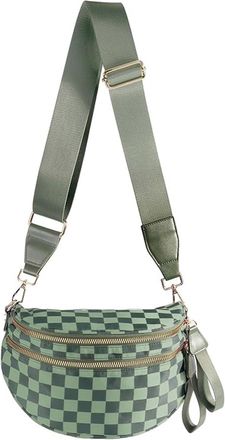 Generic Women Checkered Crossbody Bags Bum Handbag, Durable Strap Roomy Versatile Mom-Friendly Diaper Bag with Different Pockets (Green Checkered 11)