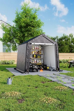 H&O Direct Outdoor Galvanized Tube Storage Shed 6x6FT in Dark Grey