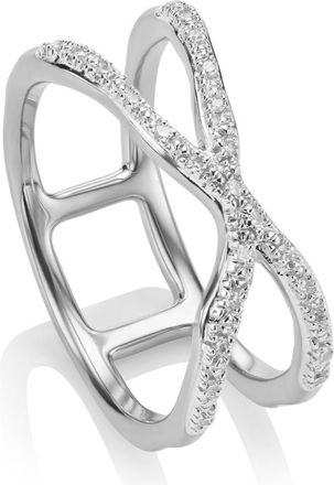 Monica Vinader Sterling Silver Riva Wave Cross Ring Diamond