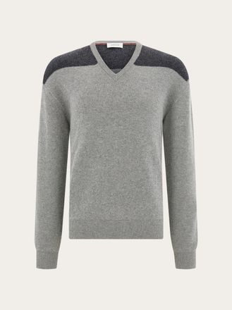 Ferragamo Men V-neck sweater with stripe detail Grey