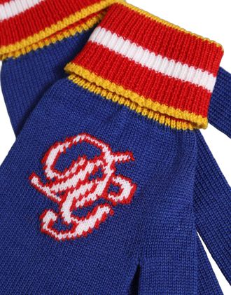 Dolce & Gabbana DG Logo-Embroidered Virgin Wool Gloves - Blue