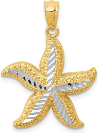 Diamond2Deal 14k Yellow Gold with White Rhodium Diamond-cut Starfish Pendant