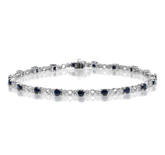 The Diamond Store 9K White Gold Diamond and Sapphire Claw Set Link Bracelet