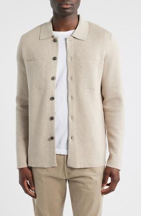 Robert Barakett Cantor Knit Cotton Button-Up Overshirt in Tan at Nordstrom, Size Xx-Large