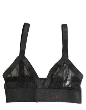 Dolce & Gabbana Womens Black Logo Monogram Soft Cup Brassiere Underwear Elastane Nylon Clothing