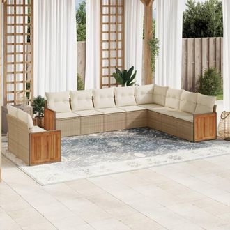 vidaXL Juego De Sof&aacute;s Jard&iacute;n Con Cojines Beige 10 Pzas Rat&aacute;n Sint&eacute;tico Vidaxl